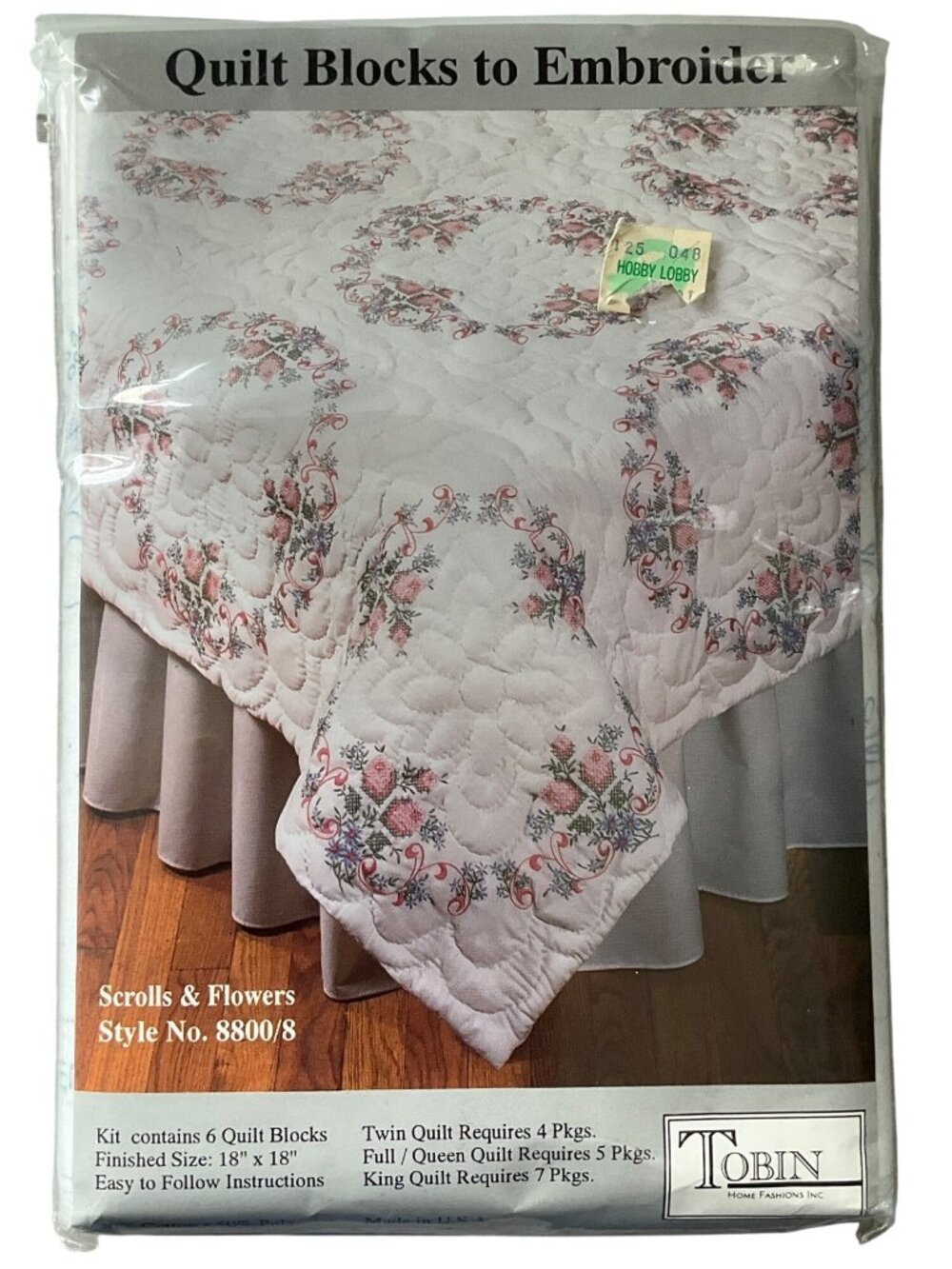 New Sealed Tobin Quilt Blocks To Embroider Kit Scrolls Flowers Cotton Bl Cottage
